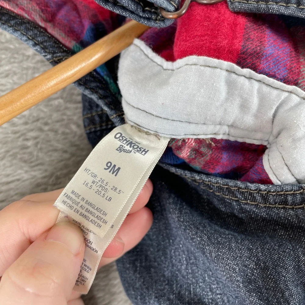 OshKosh B'gosh Denim Overalls Kids 9 Month Blue Flannel Lined Carpenter Workwear